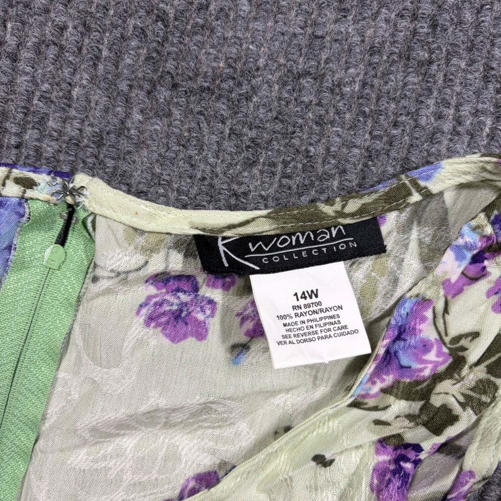 K Woman Dress Womens 14 Collection Floral Rayon Sleeveless Maxi Green Purple - Picture 3 of 4